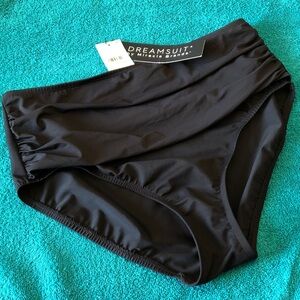 NWT Dreamsuit By Miracle Brands 8 Drape Front Side Ruched Black Swim Suit Bottom